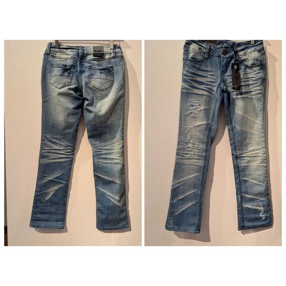 NWT Yam Yam straight leg distressed white washed denim jeans Sz 4 - Picture 2 of 10